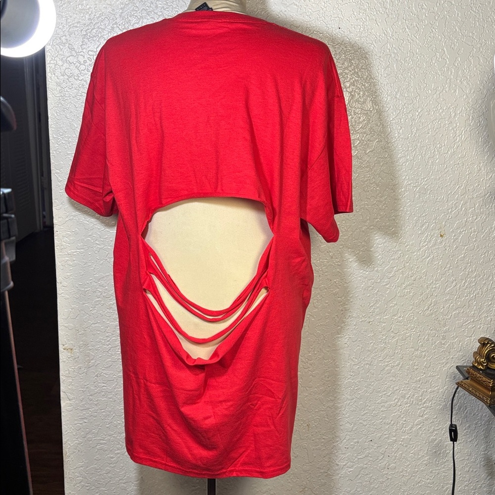 Classic Red Crewneck drape cut-up at the back T-Shirt